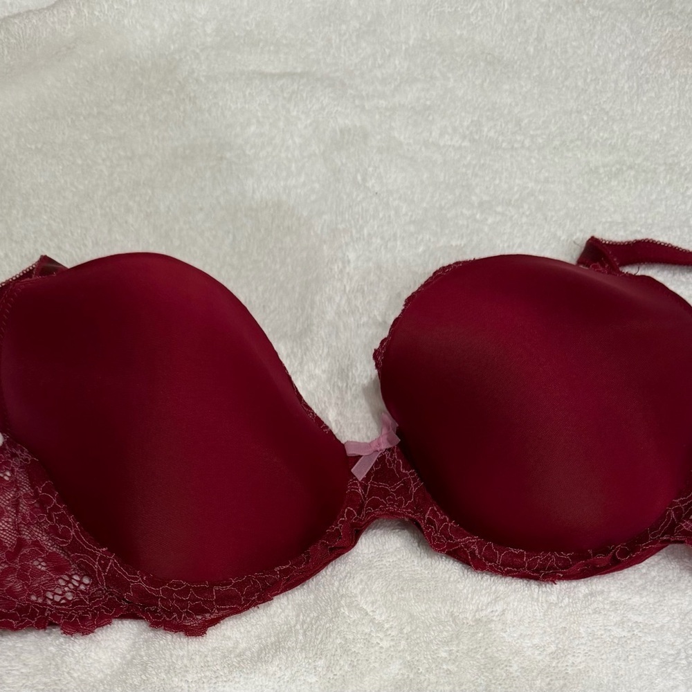 Victoria Secret Bra Dream Angles Burgandy Wine Lace Band Padded 32DD